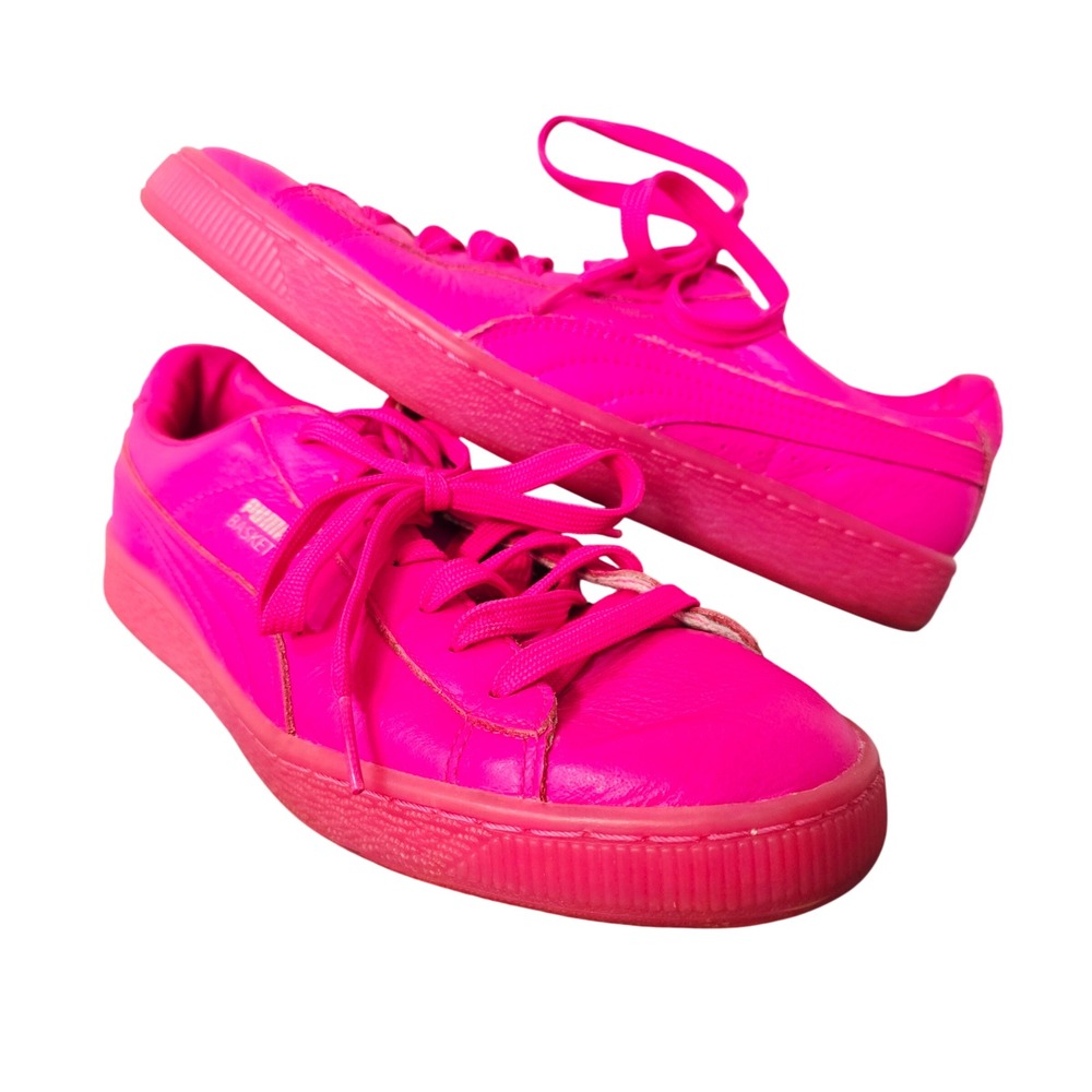 Puma Basket Classic Sneakers Hot Pink Leather Low Top Womens 7